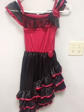 Red and Black Girls Flamenco Dance Dress Costume